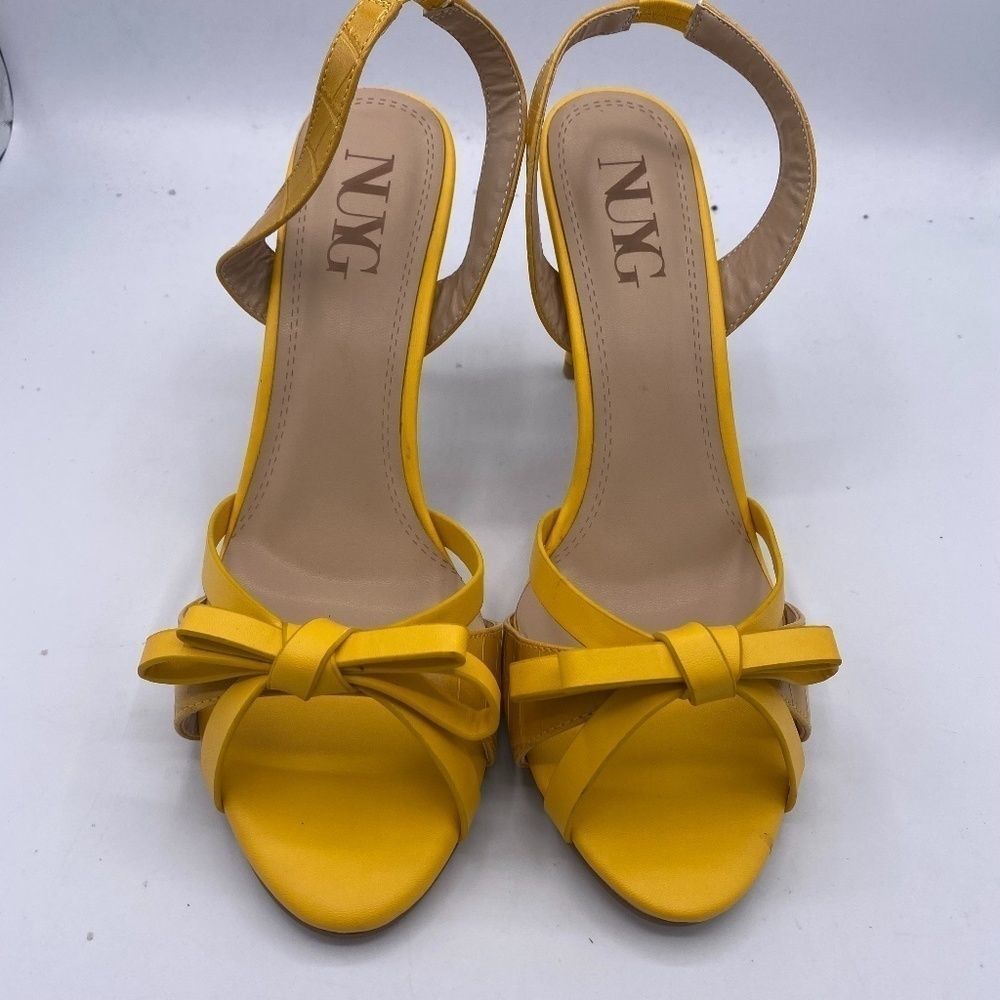 NUYG yellow peep toe bowknots stilettos sandals slingback heels pumps